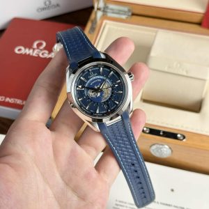 Omega Aqua Terra Worldtimer GMT Quadrante Blu Cinturino in Gomma Migliore Replica 43mm Orologio