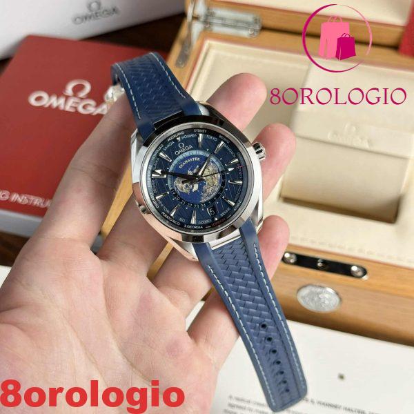Omega Aqua Terra Worldtimer GMT Quadrante Blu Cinturino in Gomma Migliore Replica 43mm Orologio - immagine 5