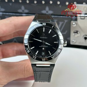 Omega Constellation Quadrante Nero Lunetta in Ceramica Nera Cinturino in Pelle Replica Migliore VSF 41mm Orologio