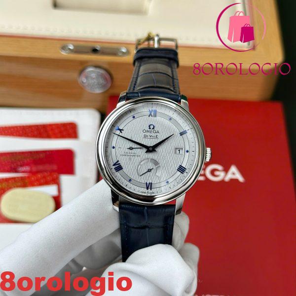 Omega De Ville Prestige Power Reserve Quadrante Grigio Cinturino in Pelle Blu Replica Migliore 39.5mm Orologio - immagine 7