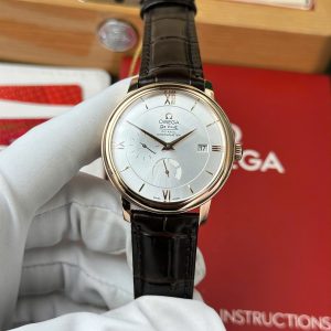 Omega De Ville Prestige Power Reserve replica oro rosa quadrante argento cinturino in pelle 39.5mm Orologio