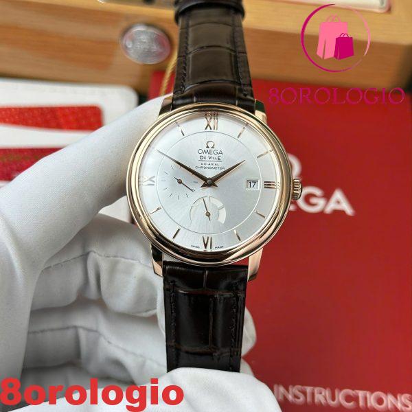 Omega De Ville Prestige Power Reserve replica oro rosa quadrante argento cinturino in pelle 39.5mm Orologio
