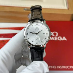 Omega De Ville Prestige Power Reserve quadrante argento cinturino in pelle nera replica migliore 39,5 mm Orologio
