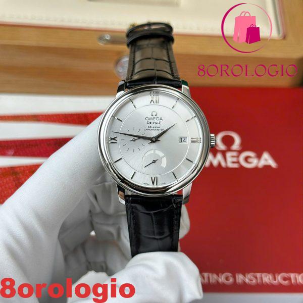 Omega De Ville Prestige Power Reserve quadrante argento cinturino in pelle nera replica migliore 39,5 mm Orologio