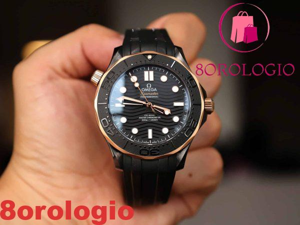 Omega Seamaster Diver 300M Ceramica Nera e Oro Sedna Cinturino in Gomma Migliore Replica 43.5mm Orologio