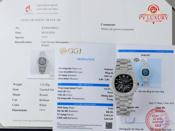 Replica Patek Philippe Nautilus 5712/1A Quadrante Blu Iced Out Moissanite 1:1 PPF 40mm Orologio - immagine 2