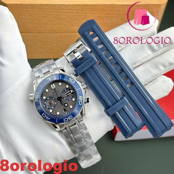 Omega Seamaster Diver 300M Cronografo Quadrante Grigio Lunetta in Ceramica Blu Replica Migliore N1 Factory 44mm Orologio