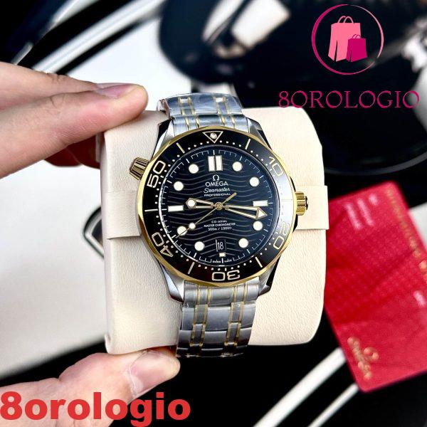 Omega Seamaster Diver 300M Two Tone Yellow Gold Black Dial Replica Super Clone 42mm Orologio - immagine 4