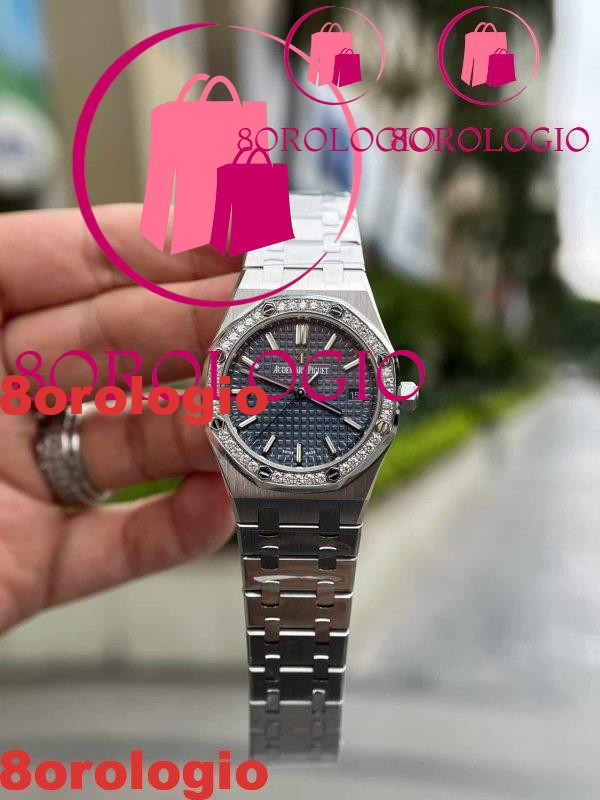 Audemars Piguet Royal Oak 77351ST Quadrante Blu Cornice con Diamanti Replica 34mm Orologio