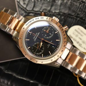 Omega Speedmaster 1957 Chronograph Due Toni Oro Rosa Quadrante Nero Replica 41,5mm Orologio