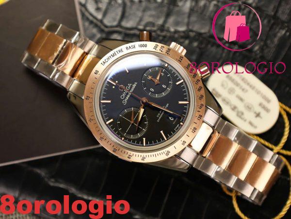 Omega Speedmaster 1957 Chronograph Due Toni Oro Rosa Quadrante Nero Replica 41,5mm Orologio - immagine 3