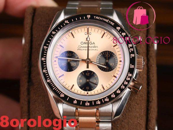 Omega Speedmaster Moonwatch Chronograph Bi-Tono Oro Rosa Quadrante Rosa Replica Svizzera 42mm Orologio - immagine 3