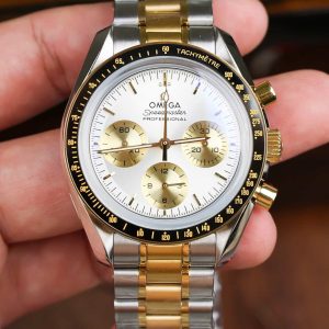 Omega Speedmaster Moonwatch Chronograph Bicolore Oro Giallo Quadrante Bianco Swiss Replica 42mm Orologio