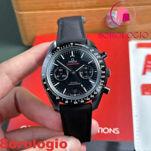 Replica Omega Speedmaster Moonwatch Dark Side of the Moon in ceramica nera con cinturino in tela 44mm Orologio - immagine 3