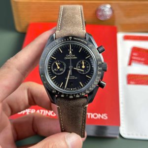Omega Speedmaster Moonwatch Dark Side Of The Moon Ceramica Cinturino in Pelle Nera e Marrone Replica 44mm Orologio
