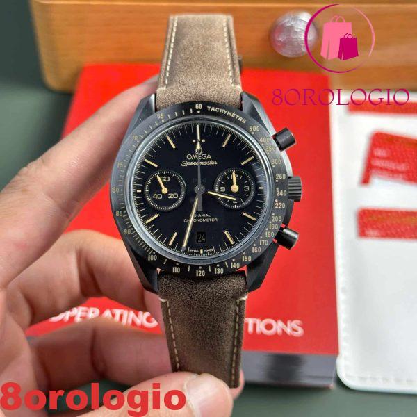 Omega Speedmaster Moonwatch Dark Side Of The Moon Ceramica Cinturino in Pelle Nera e Marrone Replica 44mm Orologio - immagine 3