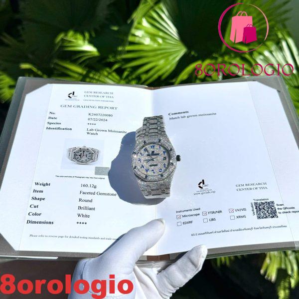Audemars Piguet Royal Oak Blue Arabic Dial Iced Out Moissanite Replica Super Clone 41mm Orologio - immagine 2