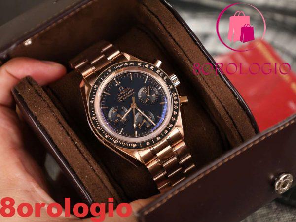 Omega Speedmaster Moonwatch Professional Chronograph Sedna Gold Quadrante Nero Replica 42mm Orologio - immagine 3