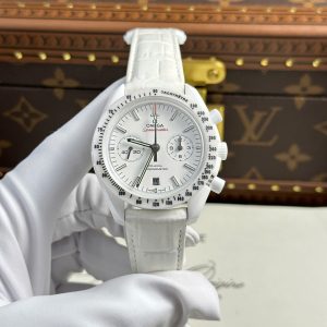 Omega Speedmaster White Side Of The Moon Cinturino in Pelle Ceramica Bianca Replica 44mm Orologio