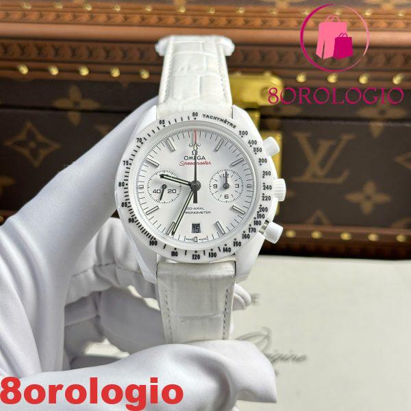 Omega Speedmaster White Side Of The Moon Cinturino in Pelle Ceramica Bianca Replica 44mm Orologio - immagine 7
