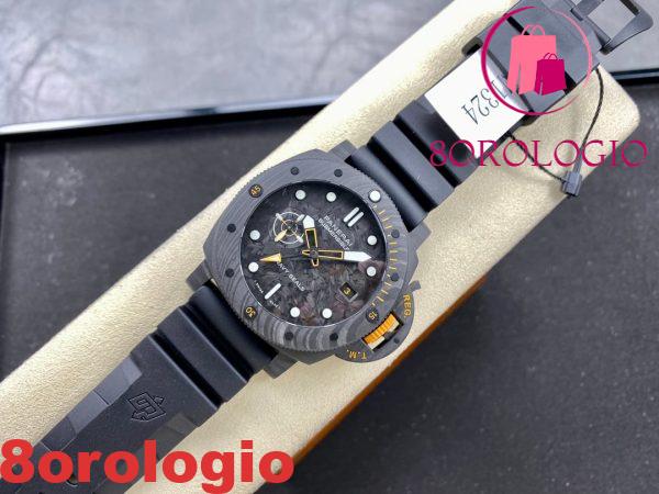 Panerai Submersible GMT Carbotech Navy Seals PAM 1324 Cinturino in Gomma Nero Carbonio Migliore Replica VSF 44mm Orologio - immagine 2
