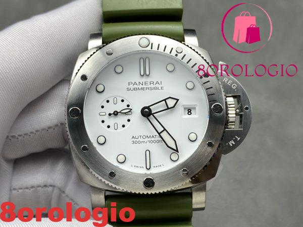 Panerai Submersible Quarantaquattro Bianco Quadrante Bianco Cinturino in Gomma Verde 1:1 Miglior Replica VSF 44mm Orologio