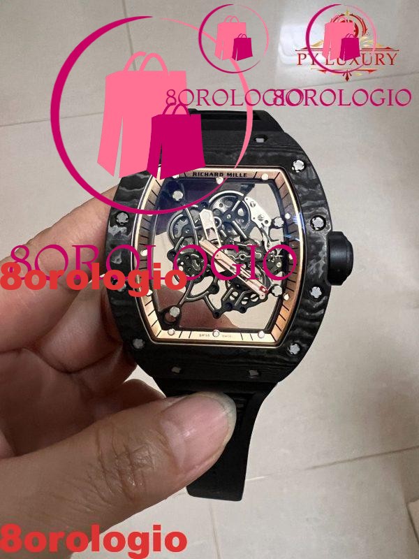 Replica su misura 1:1 Richard Mille RM055 Edizione Asia Bubba Watson squisita in fibra di carbonio NTPT movimento modificato non regolatore 42.7mm Orologio
