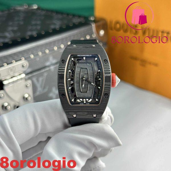 Richard Mille RM07-01 Carbonio Nero Gomma Nera Replica di Migliore Qualità 45.32 X 32.3mm Orologio - immagine 2