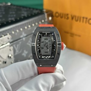 Replica di Alta Qualità Richard Mille RM07-01 Carbonio Nero Cinturino Rosso 45.32 x 32.3mm Orologio