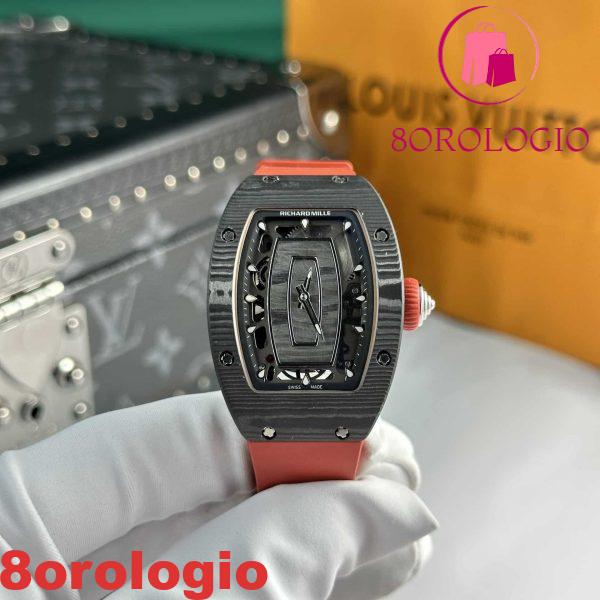 Replica di Alta Qualità Richard Mille RM07-01 Carbonio Nero Cinturino Rosso 45.32 x 32.3mm Orologio