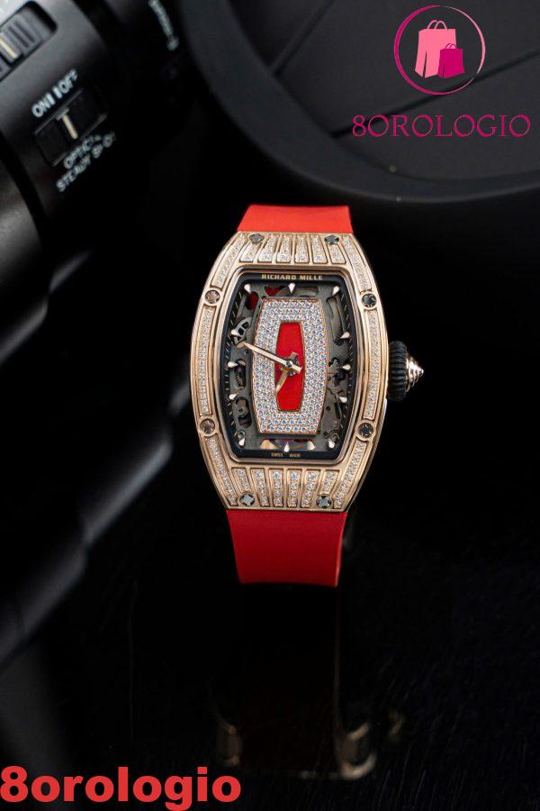 Richard Mille RM07-01 Lady Oro Rosa Diamanti Quadrante in Diaspro Cinturino in Gomma Replica ZF 45.32 X 32.3mm Orologio - immagine 4