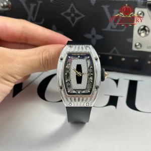 Richard Mille RM07-01 Lady Diamonds Black Onyx Dial Black Rubber Strap Replica 1:1 Super Clone ZF 45.32 X 32.3mm Orologio