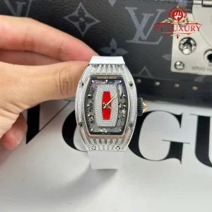 Richard Mille RM07-01 Lady Diamonds Red Lip Replica Cinturino in Gomma Bianca 1:1 Super Clone ZF 45.32 X 32.3mm Orologio