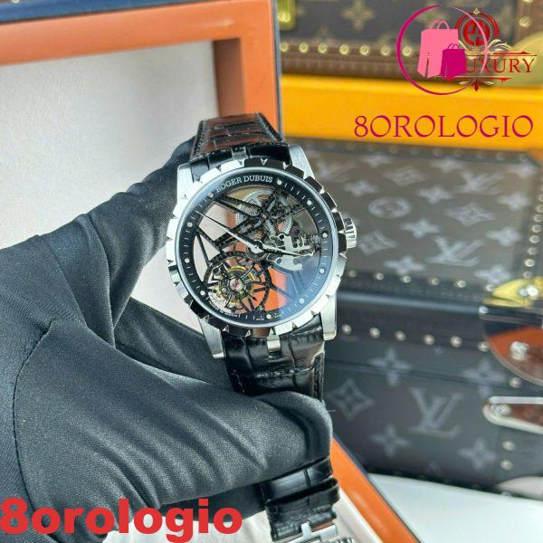 Roger Dubuis Excalibur Skeleton RDDBEX0393 Tourbillon Pelle Nera Migliore Replica BBR 42mm Orologio - immagine 5