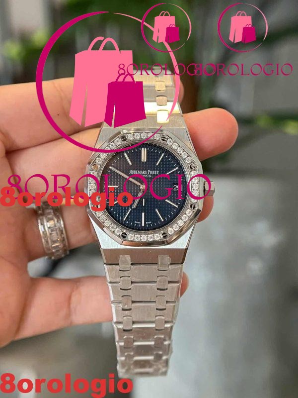 Audemars Piguet Royal Oak Jumbo 16202ST Quadrante Blu Custom Ghiera Moissanite Migliore Replica ZF 39mm Orologio