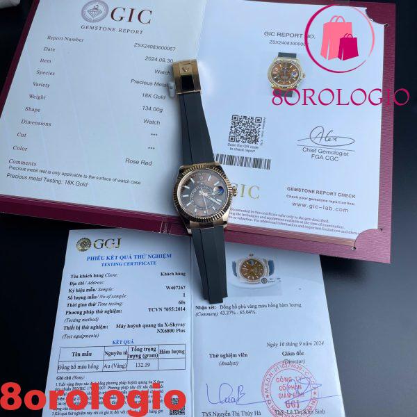 Replica Rolex Sky-Dweller 326934 Quadrante Marrone Cinturino in Gomma Placcato Oro 18K 42mm Orologio - immagine 5