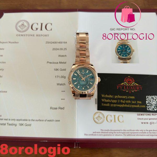 Rolex Sky-Dweller 336935 Quadrante Indici Blu-Verde Bracciale Oyster Placcato Oro 18K Migliore Replica 42mm Orologio