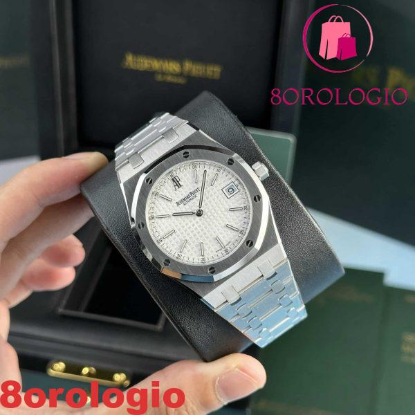 Replica Audemars Piguet Royal Oak Jumbo Extra Sottile 15202ST Quadrante Bianco Guilloche 39mm Orologio - immagine 6