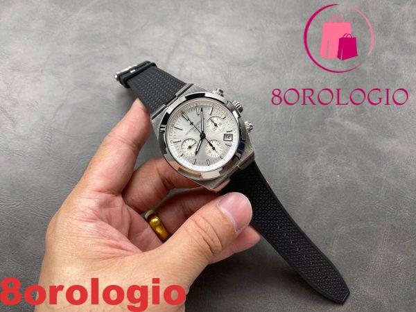 Vacheron Constantin Overseas 5500V Chronograph Quadrante Argento Cinturino in Gomma Nera Replica 8F 42.5mm Orologio - immagine 2