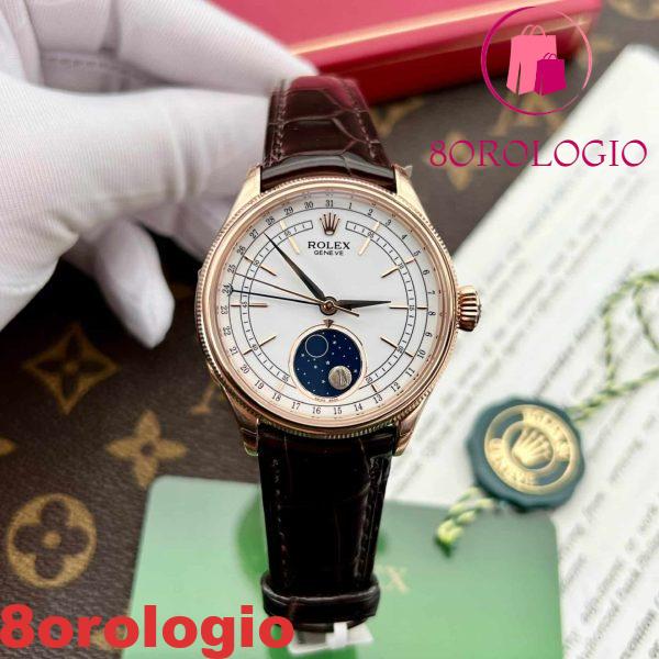 Rolex Cellini Moonphase 50535 Oro Rosa Pelle Migliore Replica 39mm Orologio