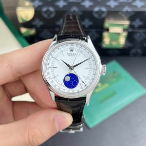 Replica Rolex Cellini Moonphase Oro Bianco Quadrante Bianco Pelle 39mm Orologio