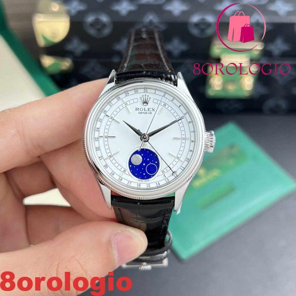 Replica Rolex Cellini Moonphase Oro Bianco Quadrante Bianco Pelle 39mm Orologio