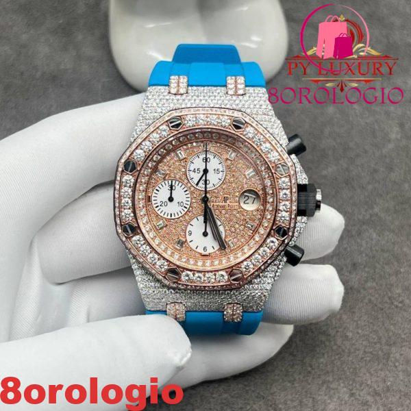 Audemars Piguet Royal Oak Offshore Chronograph 25940 Acciaio 18K Oro Rosa Replica con Diamanti Personalizzati Movimento Originale 42mm Orologio - immagine 2