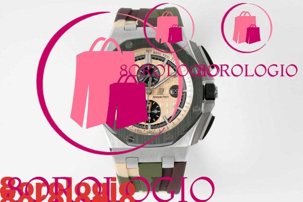 Audemars Piguet Royal Oak Offshore Chronograph 26400SO Quadrante Beige Ghiera in Ceramica Verde Cinturino in Gomma Migliore Replica APF 44mm Orologio - immagine 3