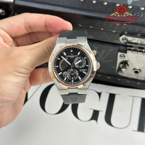 Vacheron Constantin Overseas Dual Time 47450/000M-9644 Bicolore Oro Rosa Quadrante Grigio Cinturino in Gomma Miglior Replica 42mm Orologio - immagine 2