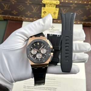 Audemars Piguet Royal Oak Offshore Chronograph 26420RO Oro Rosa Quadrante Nero Cinturino in Pelle Migliore Replica 43mm Orologio
