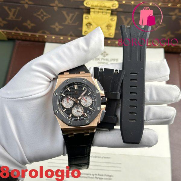 Audemars Piguet Royal Oak Offshore Chronograph 26420RO Oro Rosa Quadrante Nero Cinturino in Pelle Migliore Replica 43mm Orologio