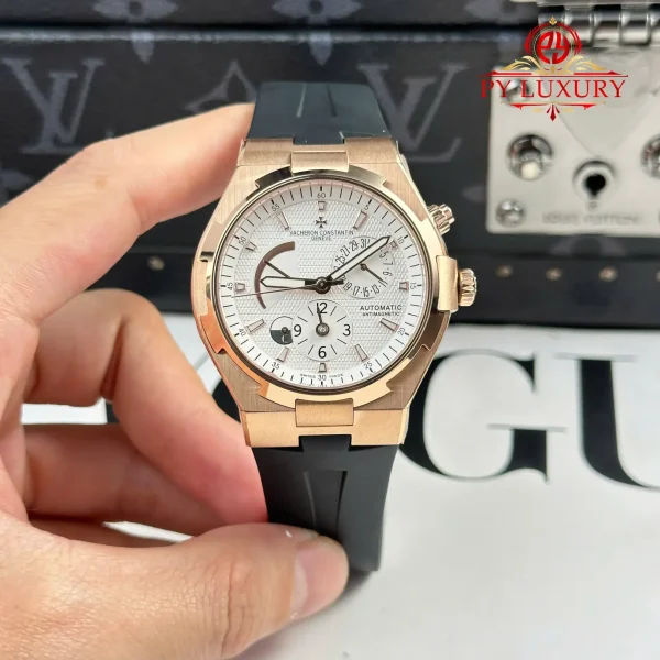 Vacheron Constantin Overseas Dual Time 47450/000r-9404 Oro Rosa Quadrante Bianco Cinturino in Gomma Miglior Replica 42mm Orologio