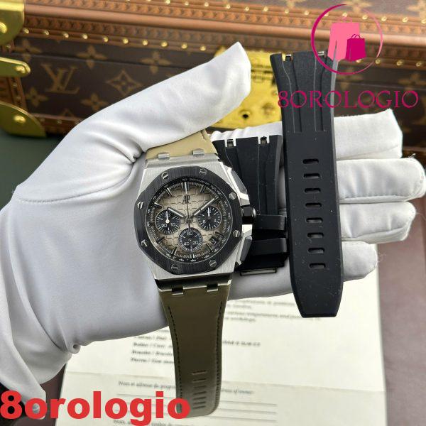 Audemars Piguet Royal Oak Offshore Chronograph 26420SO Quadrante Taupe Fumato Cinturino in Pelle Best Replica 43mm Orologio - immagine 6