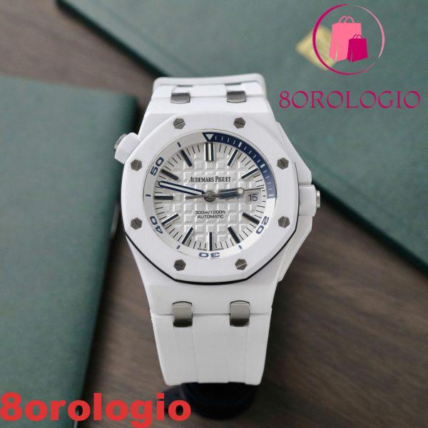 Audemars Piguet Royal Oak Offshore Diver 15707CB Quadrante Bianco Ceramica Bianca Gomma Migliore Replica APSF 42mm Orologio
